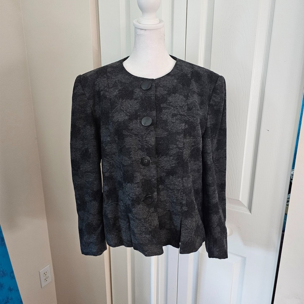 Vintage Peabody House Wool Blend Jacket 13/14 Gray Black Collarless Blazer